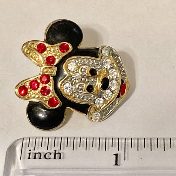 Vintage Disney Minnie Mouse Earrings Post Crystal Rhinestone Enamel Taiwan - Picture 10 of 10